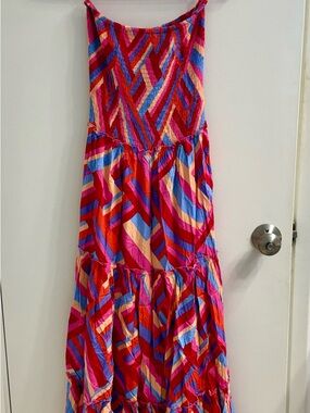 Vibrant Pink Multi-Color Geometric Maxi Dress